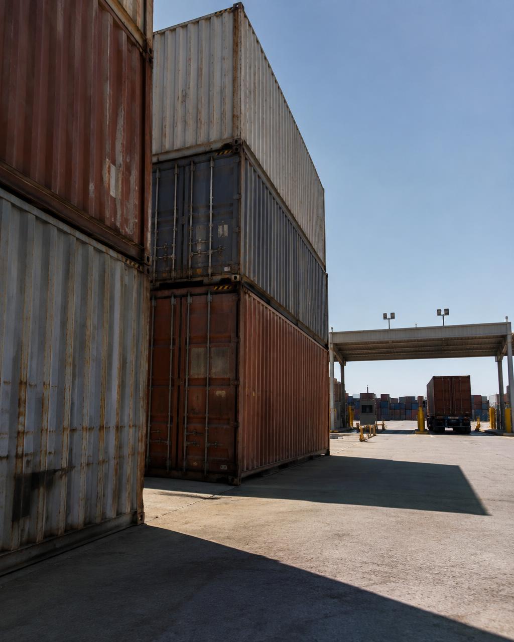 Stacked containers beside a customs inspection gate